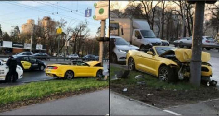 В Киеве мужчина «оперативно» разбил Ford Mustang, взятый напрокат