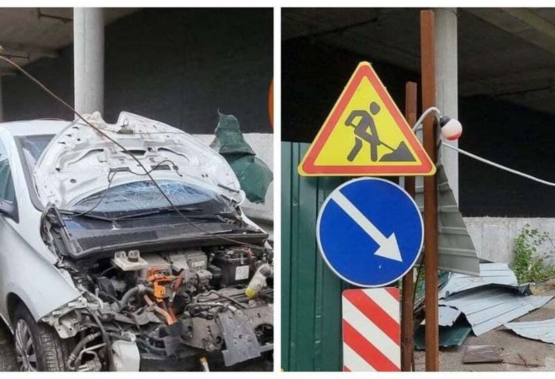 В Киеве девушка за рулем Renault ZOE влетела в забор и чудом осталась жива