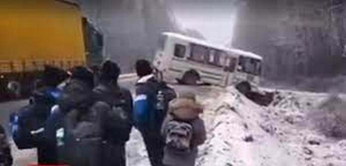 В Житомирской области школьный автобус упал в кювет
