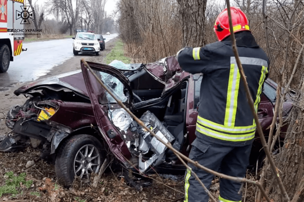 У Дніпропетровській області ВАЗ в'їхав у дерево: водія затиснуло в салоні (ФОТО)