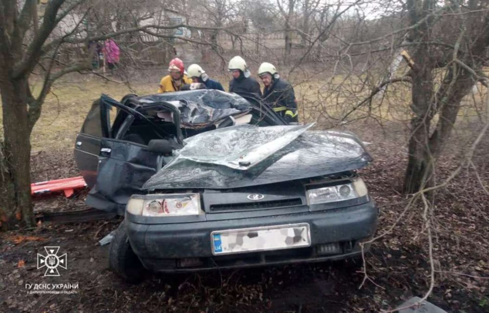 У Дніпропетровській області «ВАЗ» врізався в дерево: водія діставали з авто рятувальники (ФОТО)