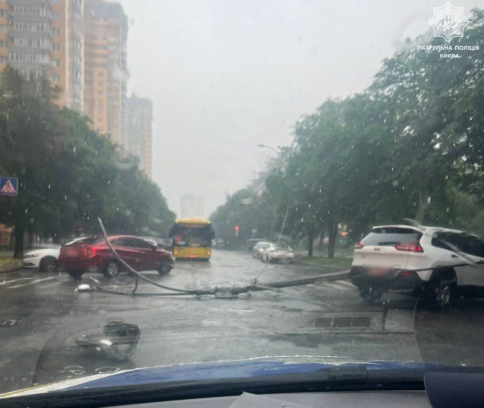 У Києві негода повалила дерева, стовпи та затопила вулиці (ФОТО)