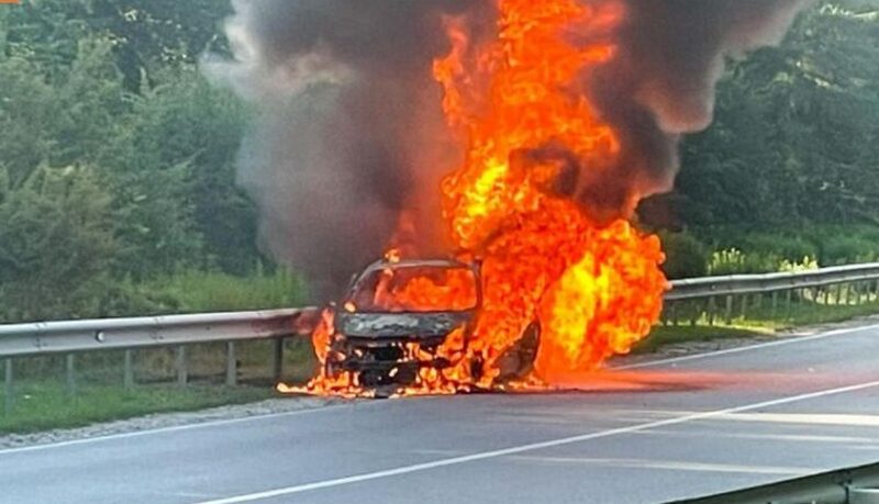 На Тернопільщині на дорозі вщент згорів автомобіль (ФОТО)