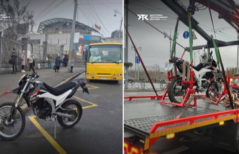 У Києві вперше евакуювали мотоцикл, який залишили біля зупинки громадського транспорту (ФОТО)