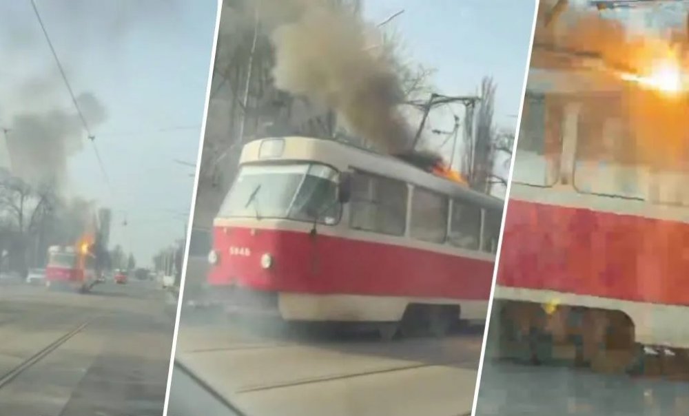 У Києві посеред білого дня загорівся трамвай (ФОТО)
