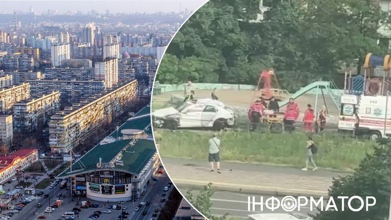 На столичный Оболоні Mercedes на шаленій швидкості, з перекиданнями вилетів до дитячого майданчика (ВІДЕО)